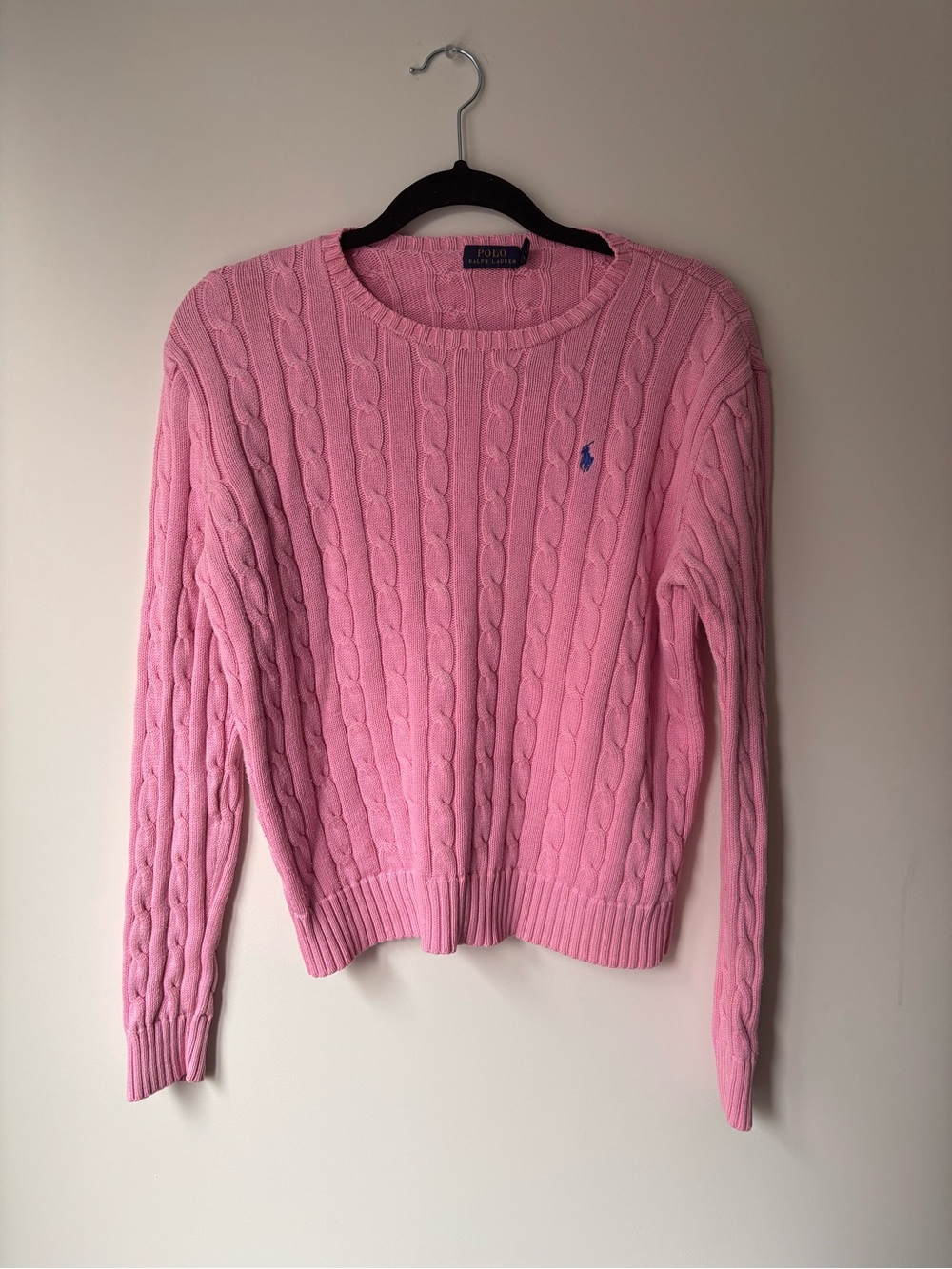 Ralph Lauren Pink Cable-Knit 100% Cotton Crewneck Sweater